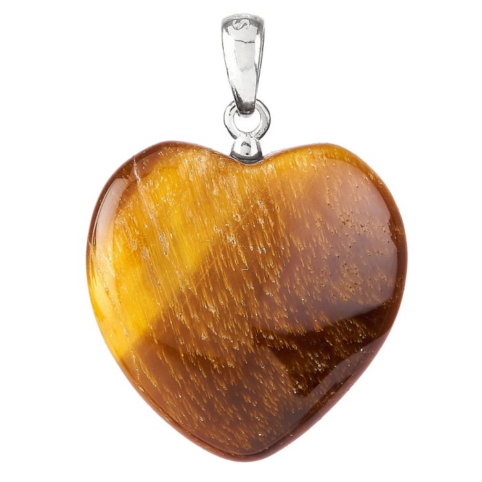 Gold Tiger Eye Heart Pendant, Sterling Silver, 20mm