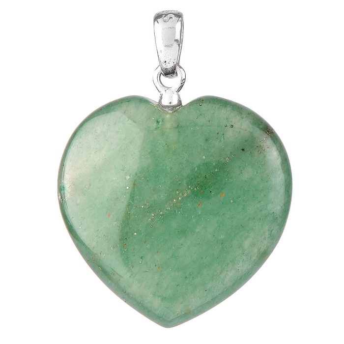 Green Aventurine Heart Pendant, Sterling Silver, 20mm