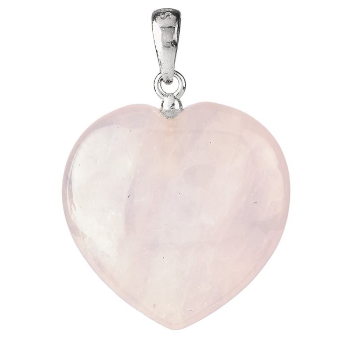 Rose Quartz Heart Pendant, Sterling Silver, 20mm (1pc)
