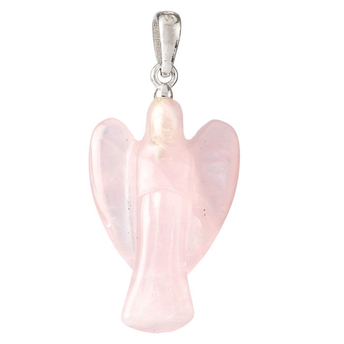 Rose Quartz Angel Pendant, Sterling Silver, 1" (1pc)