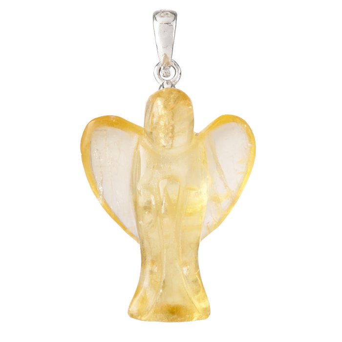 Yellow Fluorite Angel Pendant, Sterling Silver, 1" (1pc)
