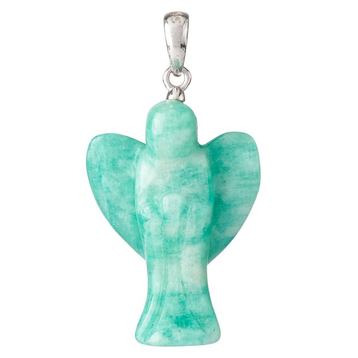 Green Amazonite Angel Pendant, Sterling Silver, 1" (1pc)