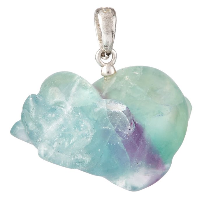 Rainbow Fluorite Pig Pendant, Sterling Silver (1pc)