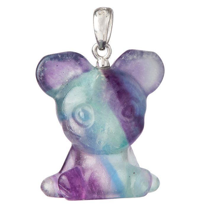 Rainbow Fluorite Mouse Pendant, Sterling Silver (1pc)