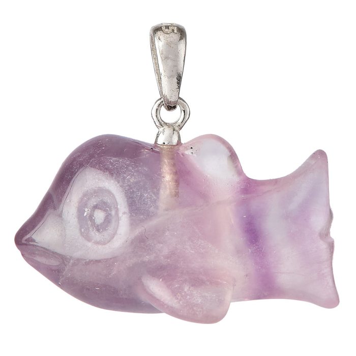 Rainbow Fluorite Goldfish Pendant, Sterling Silver (1pc)