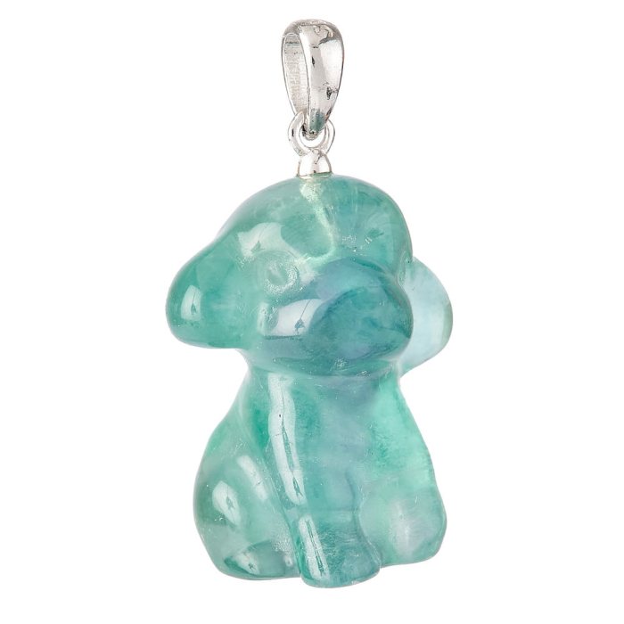 Rainbow Fluorite Dog Pendant, Sterling Silver (1pc)