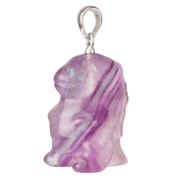 Rainbow Fluorite Cartoon Dinosaur Pendant, Sterling Silver (1pc)