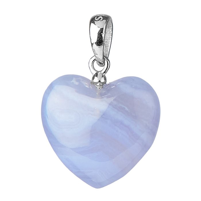 Blue Lace Agate Heart Pendant, 7x15mm, Sterling Silver (1pc)