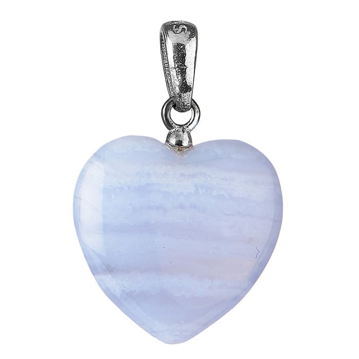 Blue Lace Agate Heart Pendant, 5x15mm, Sterling Silver (1pc)