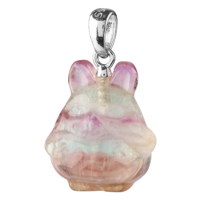 Rainbow Fluorite Cartoon Monster Pendant, 18/22mm, Sterling Silver (1pc)