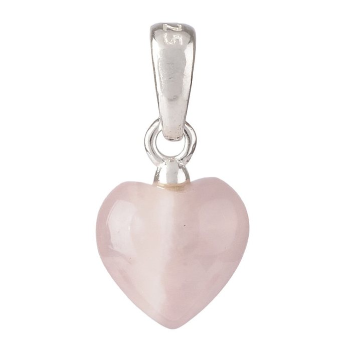 Tiny Rose Quartz Heart Pendant, 6x8mm, Sterling Silver (1pc)