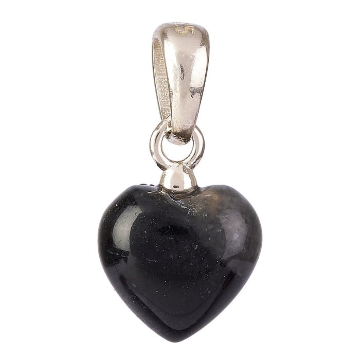 Tiny Black Onyx Heart Pendant, 6x8mm, Sterling Silver (1pc)