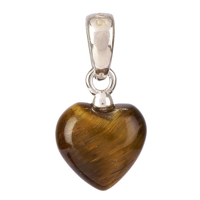 Tiny Tiger Eye Heart Pendant, 6x8mm, Sterling Silver (1pc)
