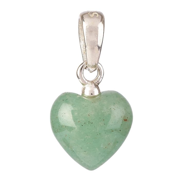 Tiny Green Aventurine Heart Pendant, 6x8mm, Sterling Silver (1pc)