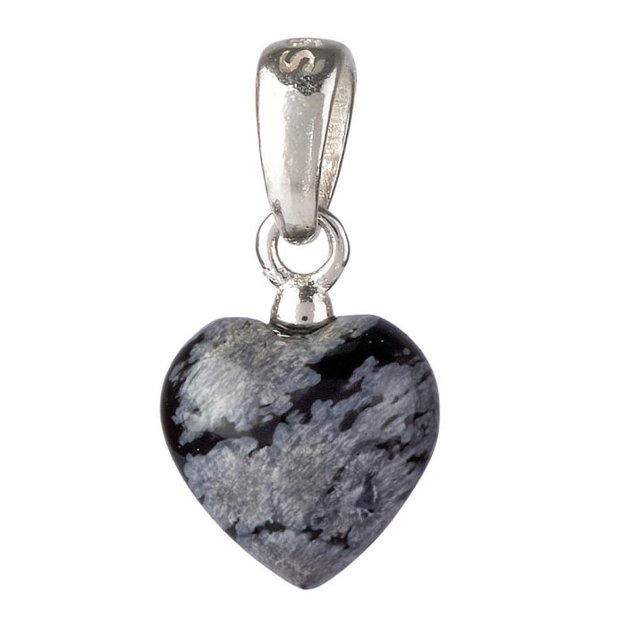 Tiny Snowflake Obsidian Heart Pendant, 6x8mm, Sterling Silver (1pc)