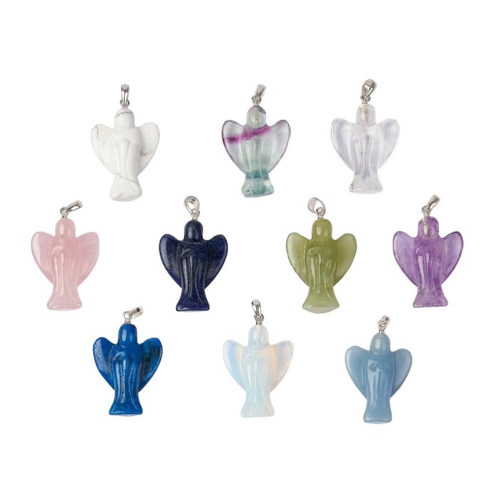 Assorted Crystal Angel Pendants, Sterling Silver (10pcs) NFD