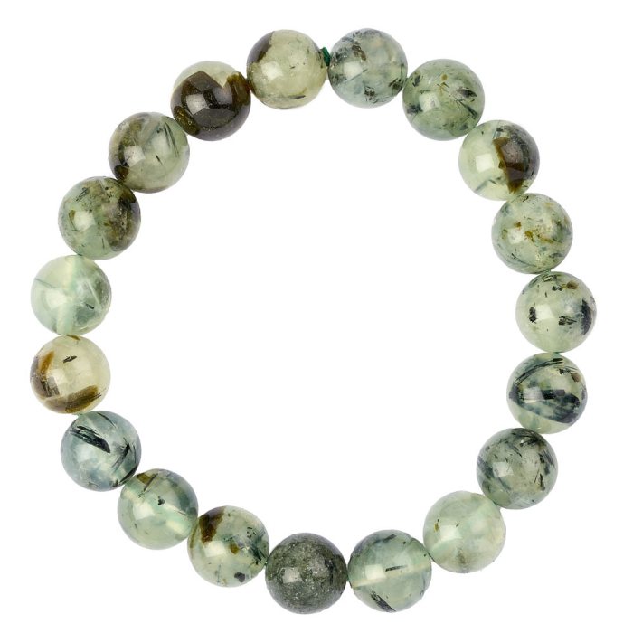 10mm Epidote in Prehnite with Black Tourmaline Bead Bracelet (1pc)