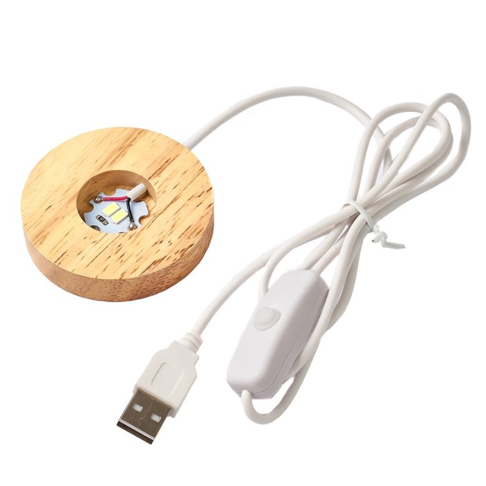 Round Wood Light Box, 6cm with USB fitting. White Light (1pc)