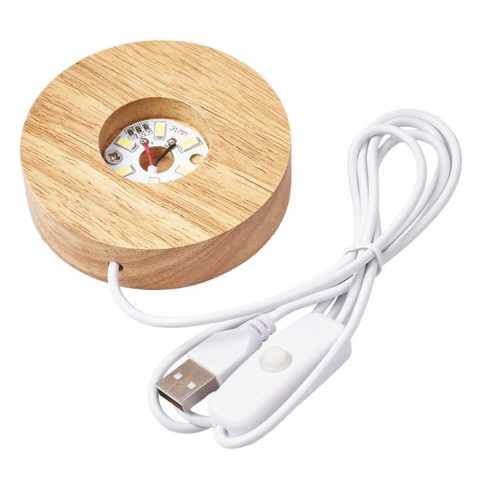 Round Wooden Light Box, 8cm with 3cm hole, white light, USB (1pc) NFD