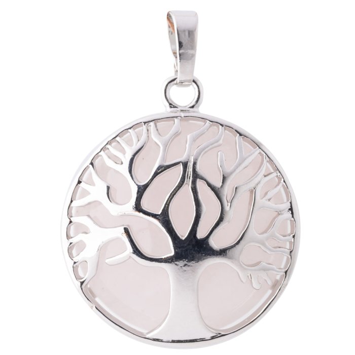 Rose Quartz Tree of Life Chrome Plated Pendant (1pc) NETT