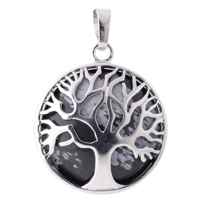 Snowflake Obsidian Tree of Life Chrome Plated Pendant (1pc) 