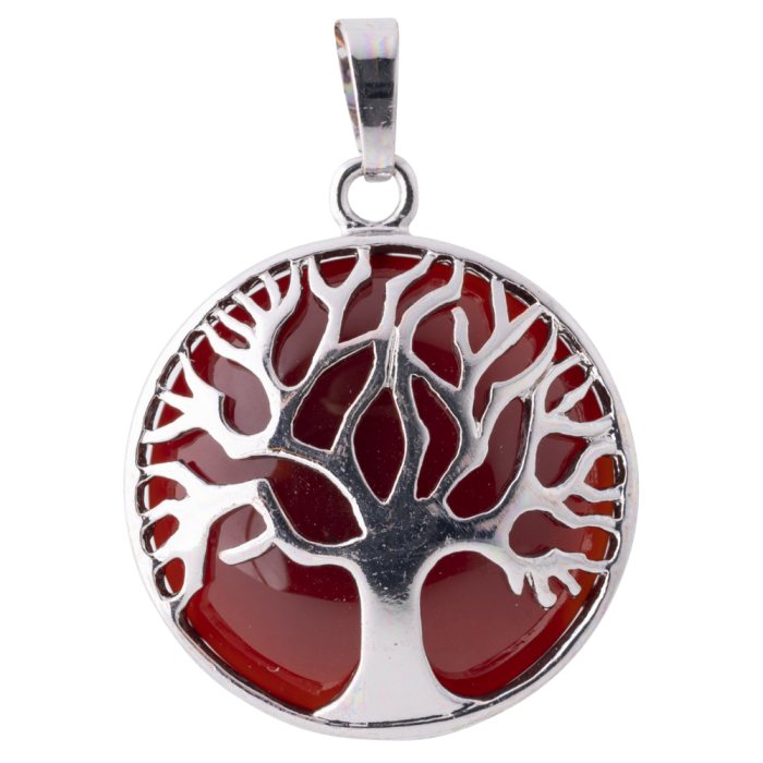 Carnelian Tree of Life Chrome Plated Pendant (1pc) 