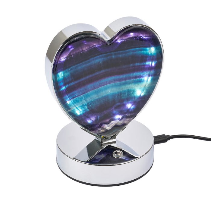 Fluorite Heart Lamp, Silver Plated, USB (1pc) NFD