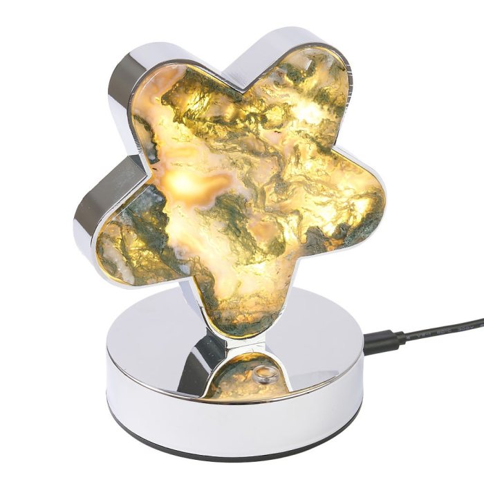 Moss Agate Flower Lamp, Silver Plated, USB (1pc) NFD