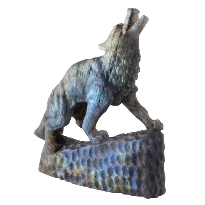 Labradorite Wolf Carving 4.5x4.25x1" (1pc) SPECIAL