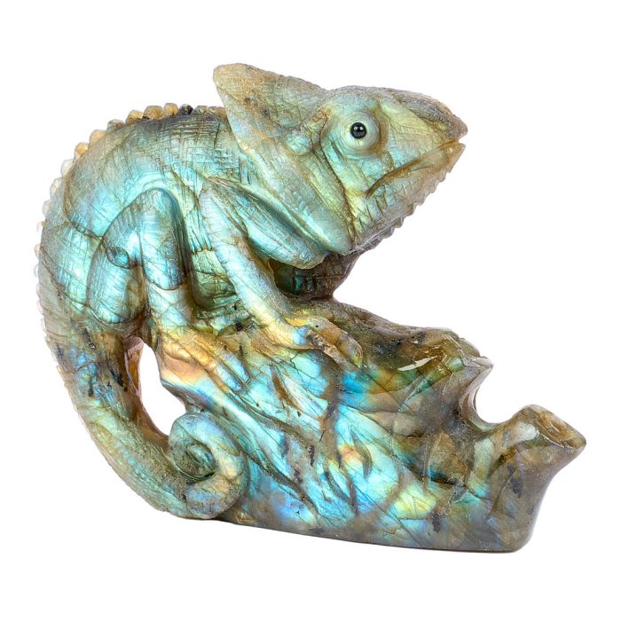 Labradorite Chameleon Carving 2.5x1x2.75" (3.25")