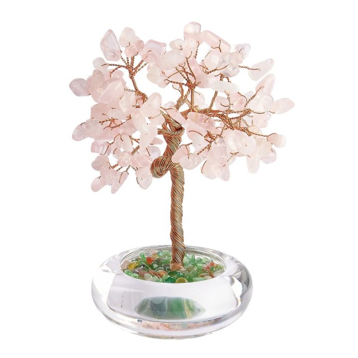 Rose Quartz Gem Tree with Clear Bowl (1pc) NFD