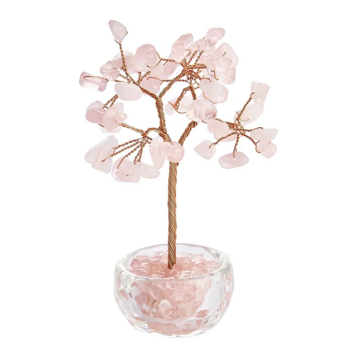 Mini Rose Quartz Tree with Clear Cup (1pc)