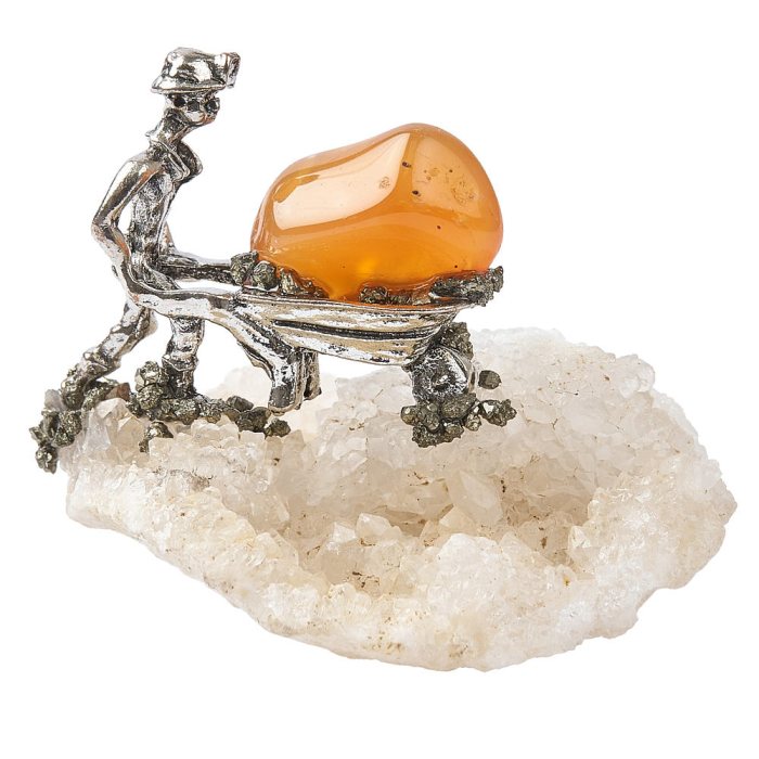 Miner in Quartz Geode with Assorted Stone (1pc) NFD