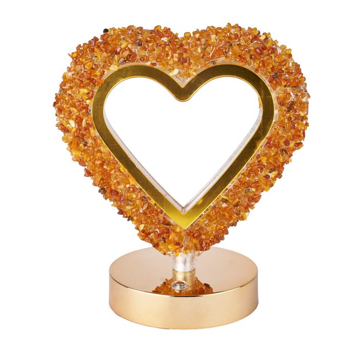 Amber Chip Heart Lamp, Gold Edge (1pc) NFD