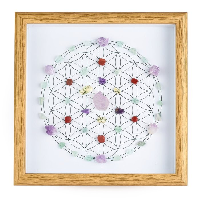 Crystal Grid Flower of Life in Deep Wood Frame (1pc) NFD