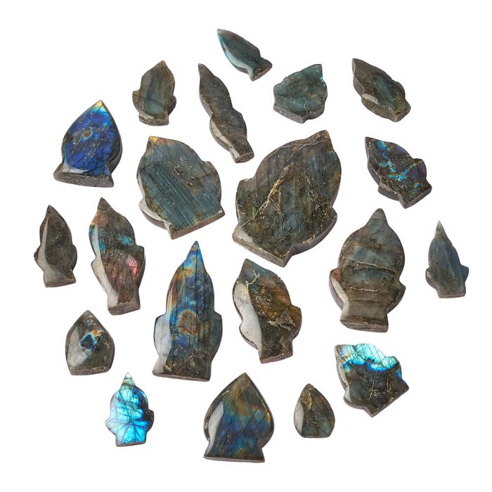 Labradorite Leaf Carvings, Assorted Sizes (kg) NFD