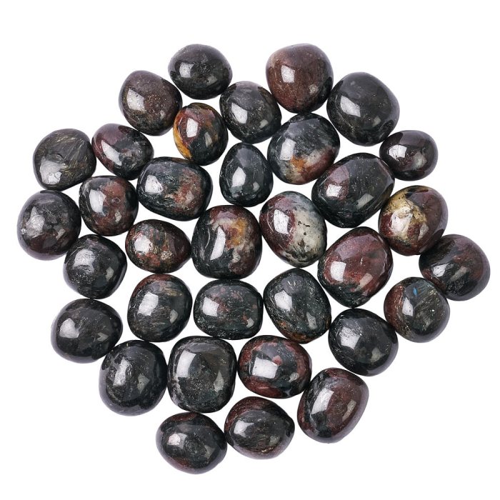 Arfvedsonite and Garnet Tumblestones (KG) NFD