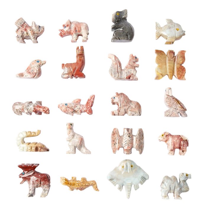 Soapstone Animal Carvings, Mix 3 (20pcs) NETT