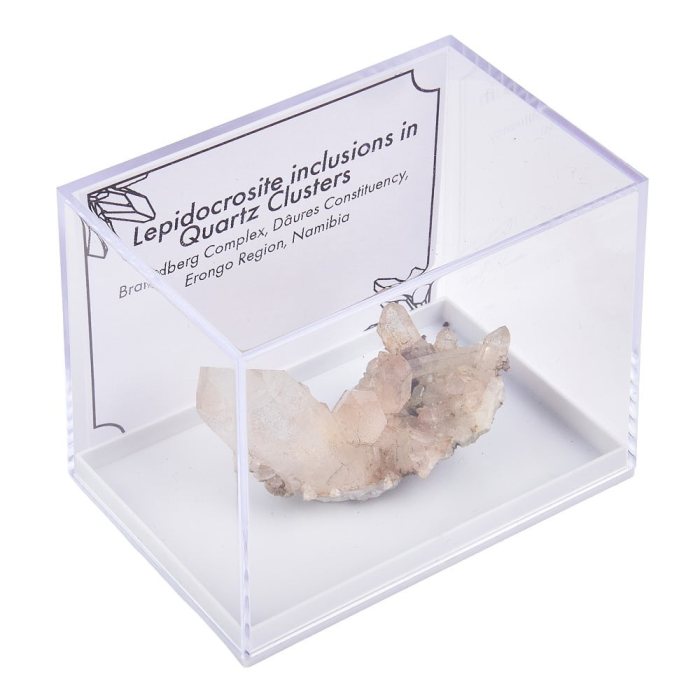 Lepidocrosite Inclusions in Quartz Cluster, in box with ID card (1pc)