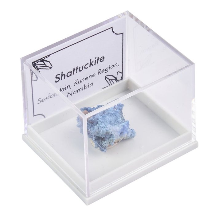 Shattuckite specimen in plastic box with ID Card (1pc)
