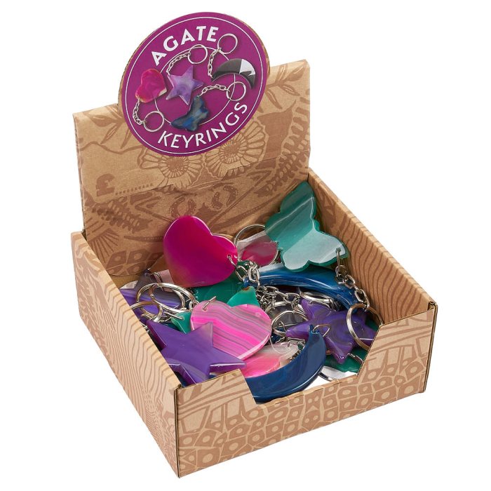 Assorted Agate Carving Keyrings Retail Box (16pc) NFD
