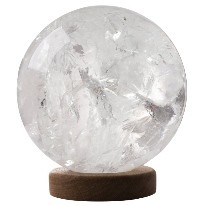 Polished Rock Crystal Sphere Lamp, AAA Grade 210mm, with Base + USB fitting, Brazil (14.05kg) 