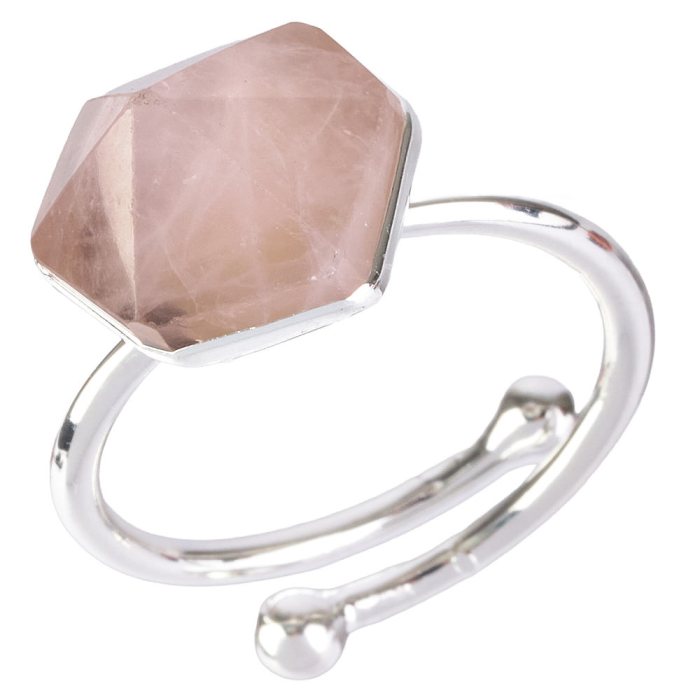 Rose Quartz Point Adjustable Ring, Silver Plated (1pc)