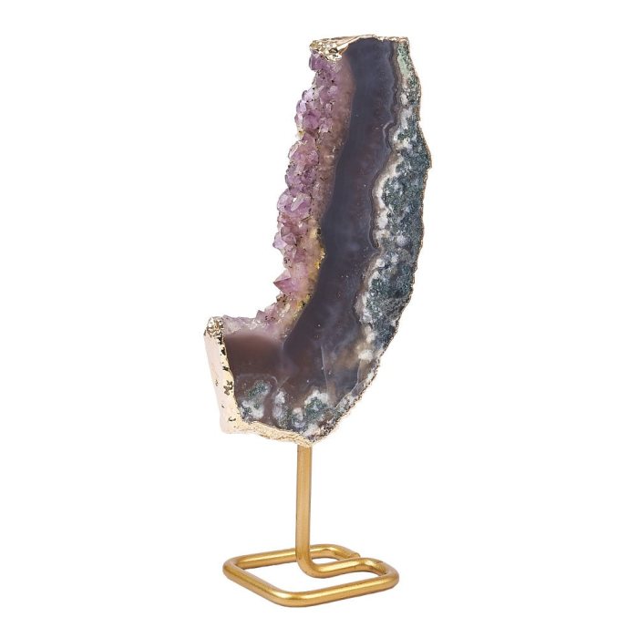 Polished Amethyst Druze Slice with Gold Plating on stand, Medium (1pc) NFD