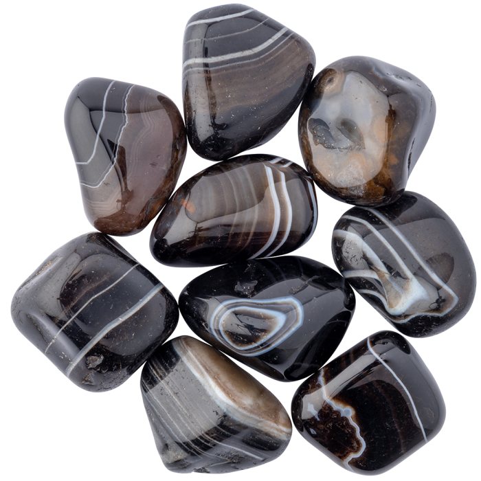 Black Agate Banded Large Tumble 30-40mm, Brazil (250g) NETT