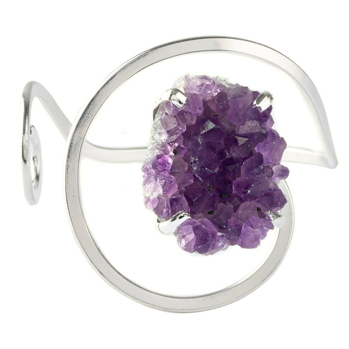 Amethyst Druze Swirl Bangle, Silver Plated (1pc)