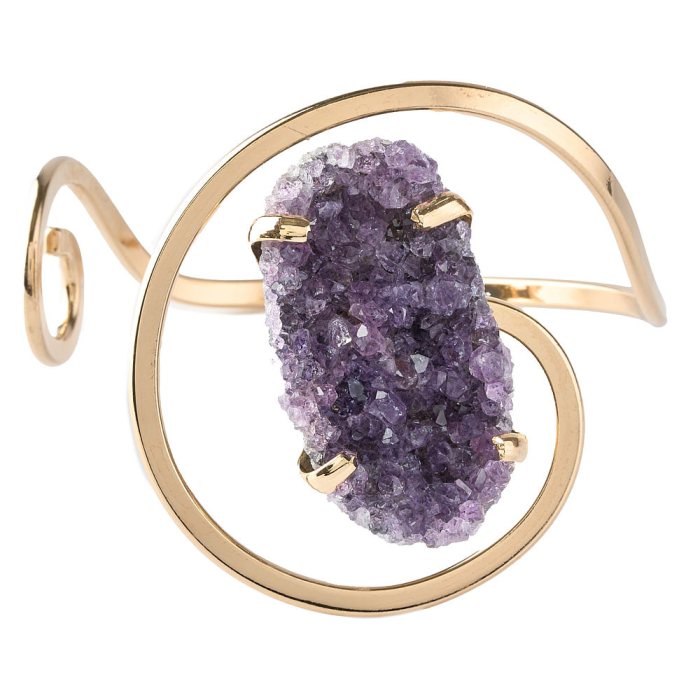 Amethyst Druze Swirl Bangle, Gold Plated (1pc)