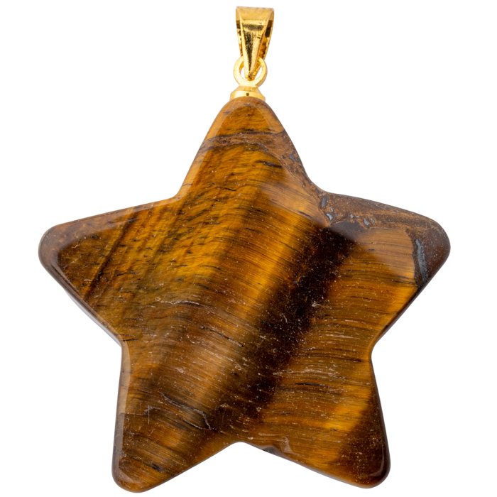 Tiger Eye Flat Star Pendant with Gold Plated Bail (1pc) 