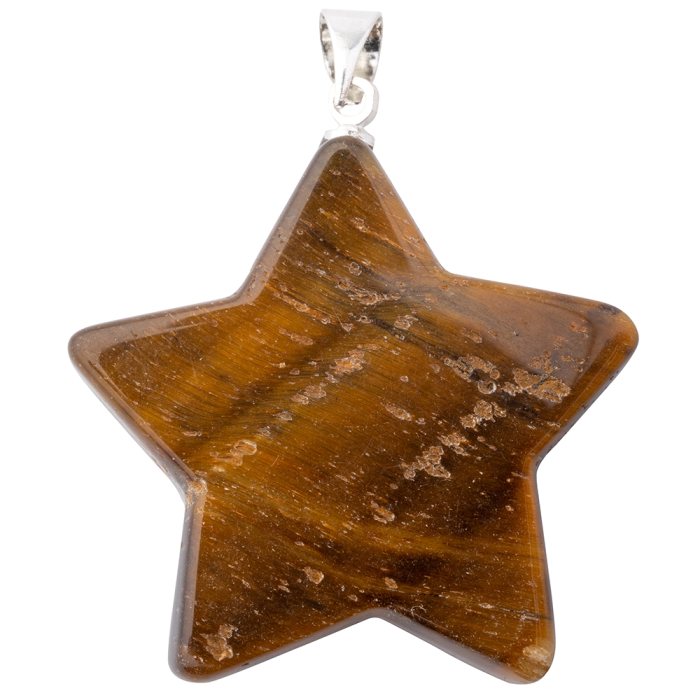 Tiger Eye Flat Star Pendant with Silver Plated Bail (1pc) 