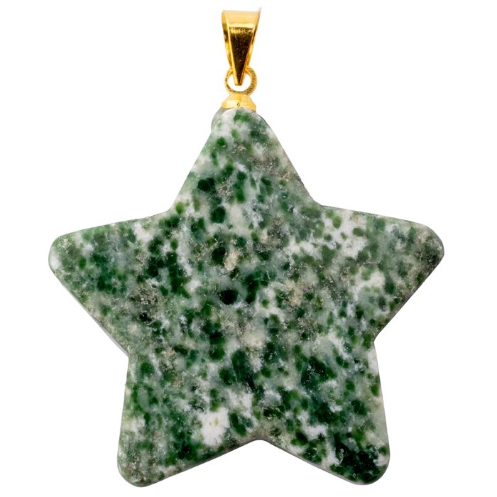 Green Snake Jade Flat Star Pendant with Gold Plated Bail (1pc)